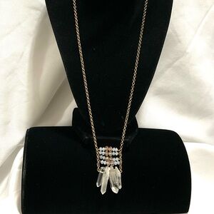 Gold Tone Quartz Crystal Faceted Necklace
